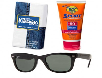 shades, sunblock, tissues
